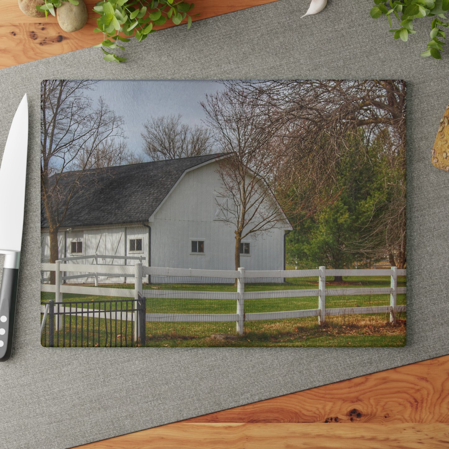 U R There Photography Collins Road White Rustic Farmhouse Tempered-Glass Cutting Board