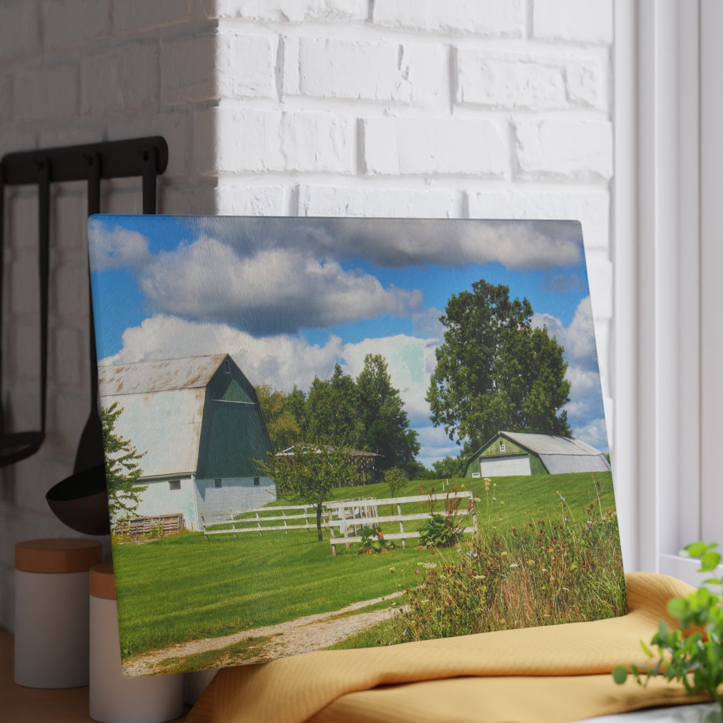 U R There Photography Hough Road Greens Rustic Farmhouse Tempered-Glass Cutting Board