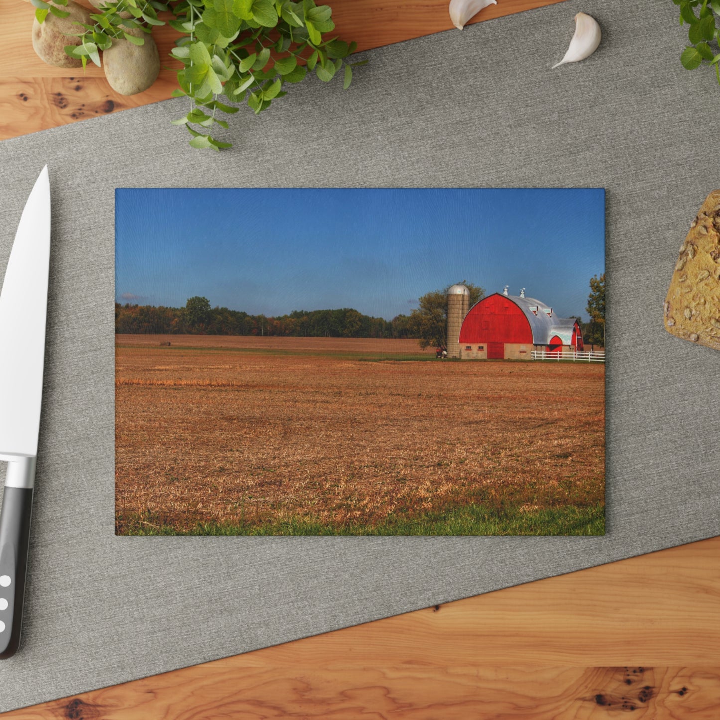 U R There Photography Brown City Wellman Line Road Red Rustic Farmhouse Tempered-Glass Cutting Board