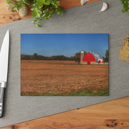U R There Photography Brown City Wellman Line Road Red Rustic Farmhouse Tempered-Glass Cutting Board