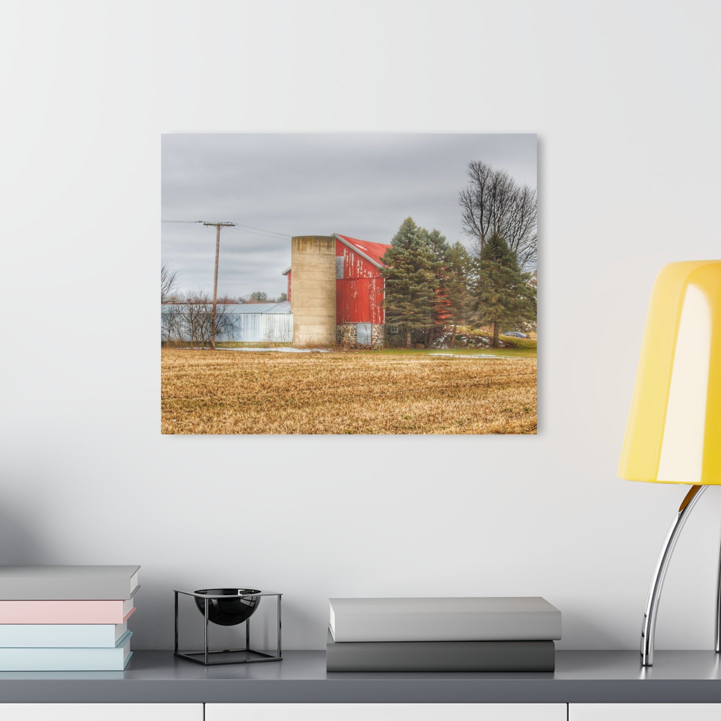 U R There Photography Laur Road Red Among the Pines I Rustic Farmhouse Acrylic Wall Print