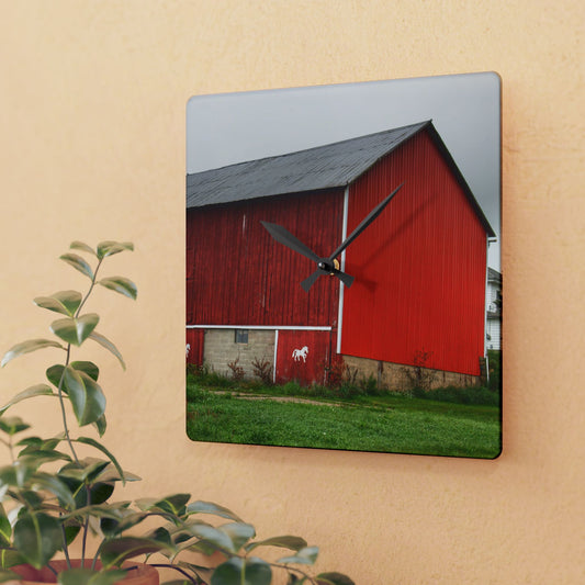 U R There Photography Brown Road Horse Barn II Rustic Farmhouse Acrylic Analog Wall Clock