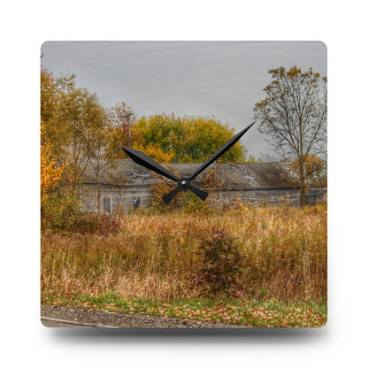 U R There Photography Hill Road Roadside Greys Rustic Farmhouse Acrylic Analog Wall Clock