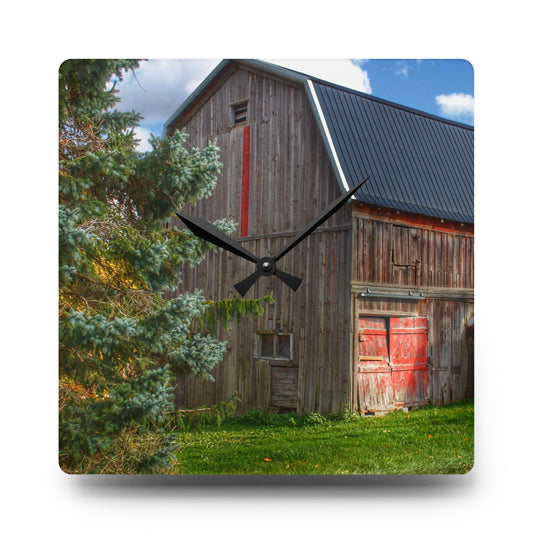 East Leonard Road Red Rustic Farmhouse Acrylic Analog Wall Clock 10.75'' × 10.75'' (Square)