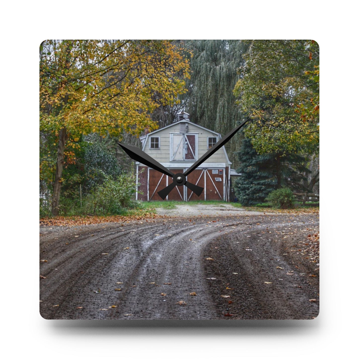 U R There Photography Barn at the Bend Rustic Farmhouse Acrylic Analog Wall Clock