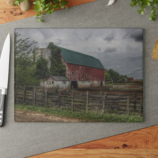 U R There Photography West Hunters Creek Road Red I Rustic Farmhouse Tempered-Glass Cutting Board