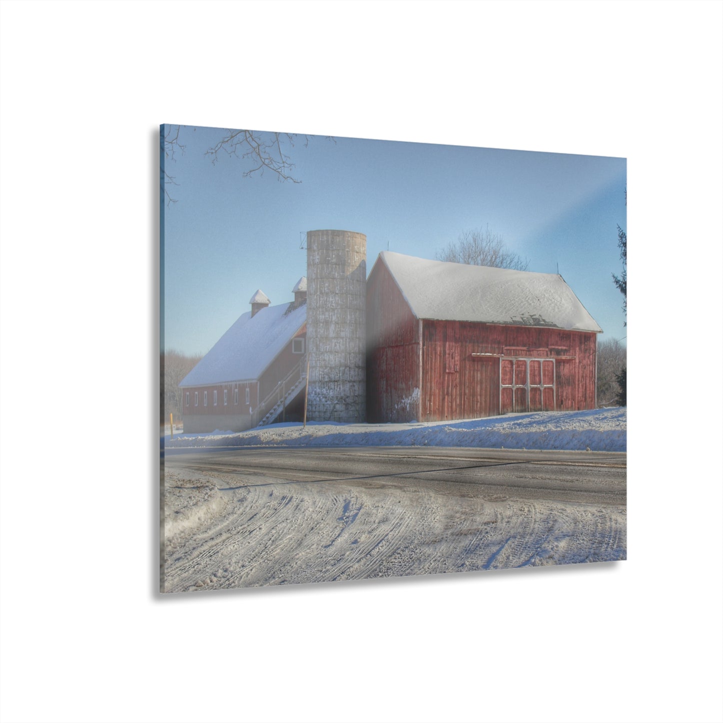 U R There Photography Metamora Red in Winter Rustic Farmhouse Acrylic Wall Print