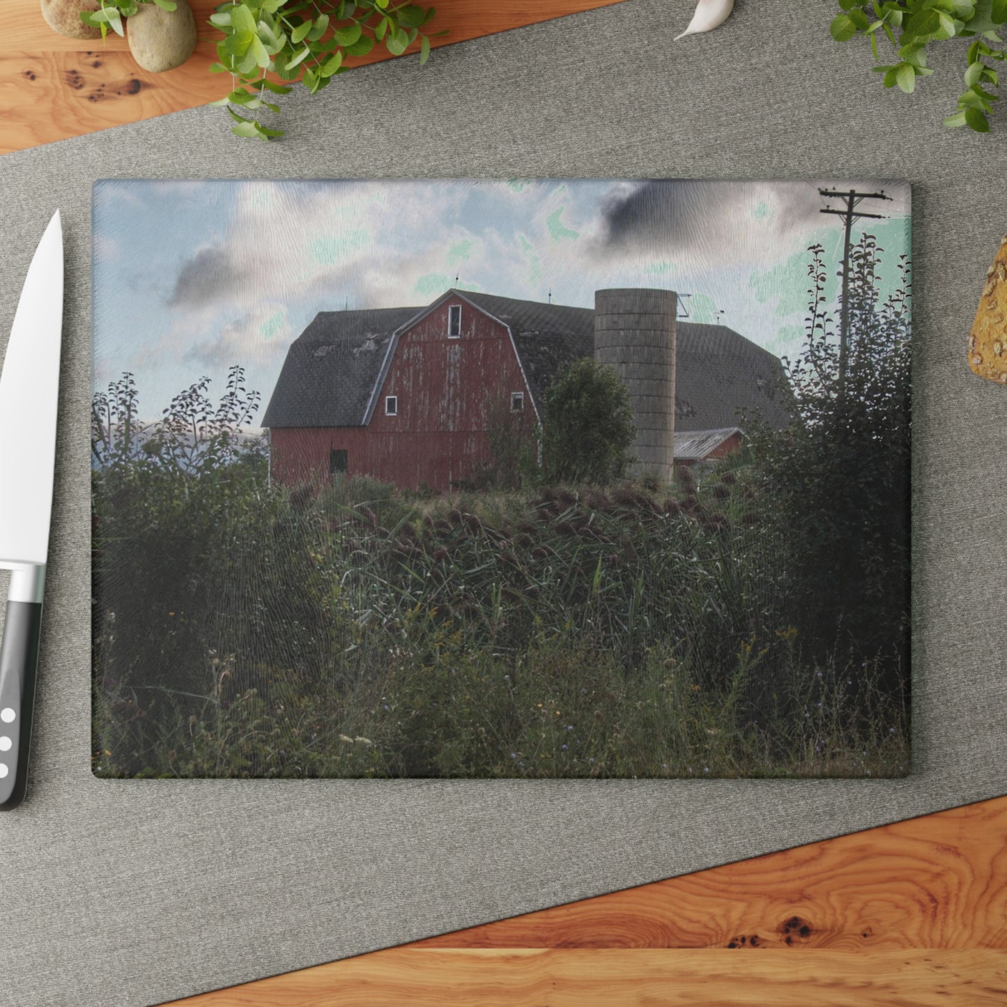 U R There Photography Greenwood Road Red II Rustic Farmhouse Acrylic Analog Wall Clock