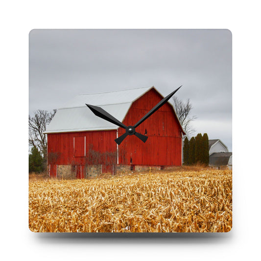 Jones Road Red Rustic Farmhouse Acrylic Analog Wall Clock 10.75'' × 10.75'' (Square)