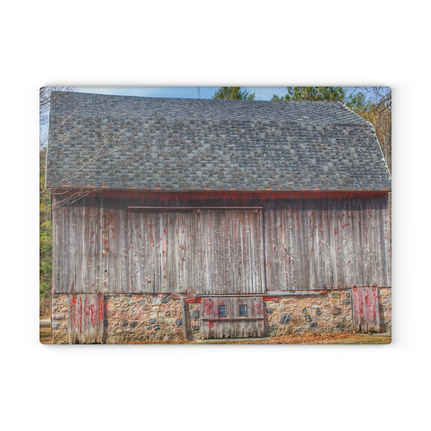 U R There Photography Leix Road Stone Red Rustic Farmhouse Tempered-Glass Cutting Board
