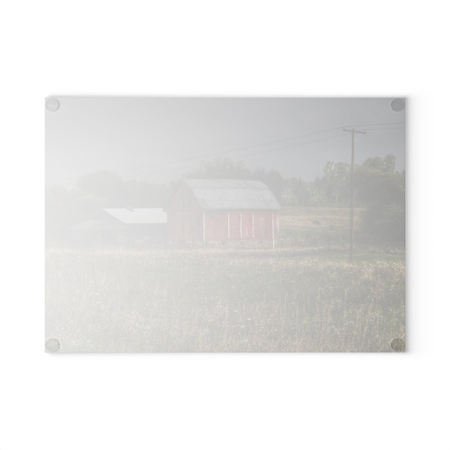 U R There Photography North Lake Road Red I Rustic Farmhouse Tempered-Glass Cutting Board