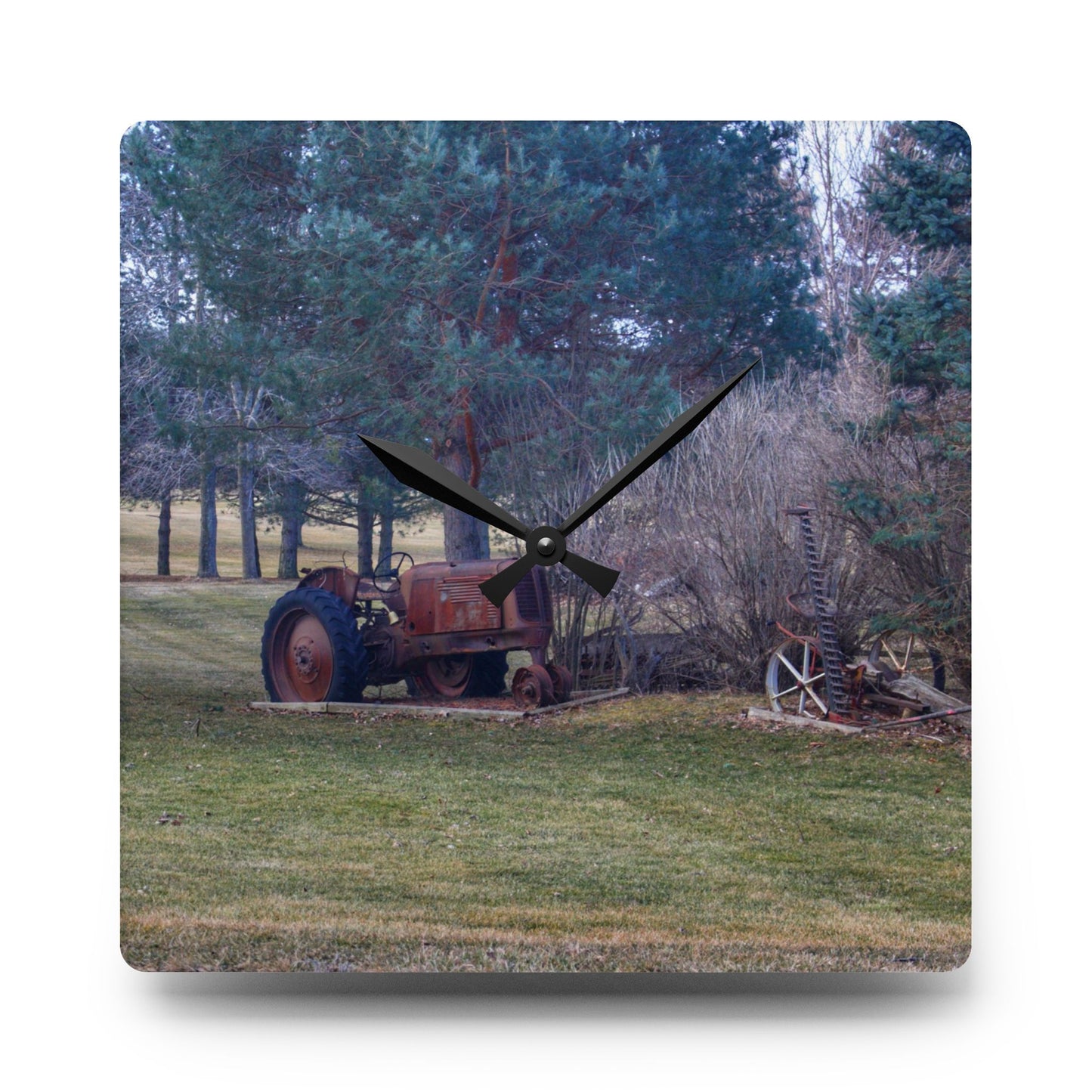 U R There Photography Casey Road Yard Art II Rustic Farmhouse Acrylic Analog Wall Clock