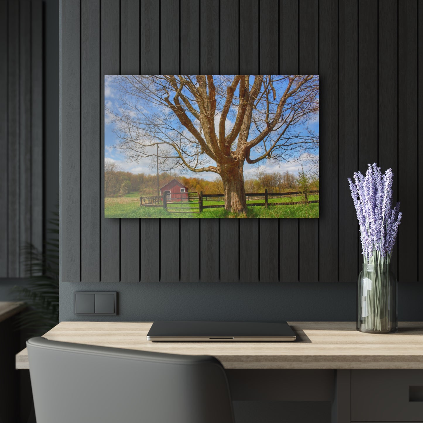 U R There Photography Delano Oak and Little Red Rustic Farmhouse Acrylic Wall Print