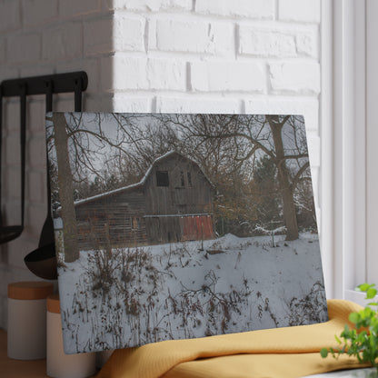 U R There Photography Hayes Road Grey in Winter II Rustic Farmhouse Tempered-Glass Cutting Board