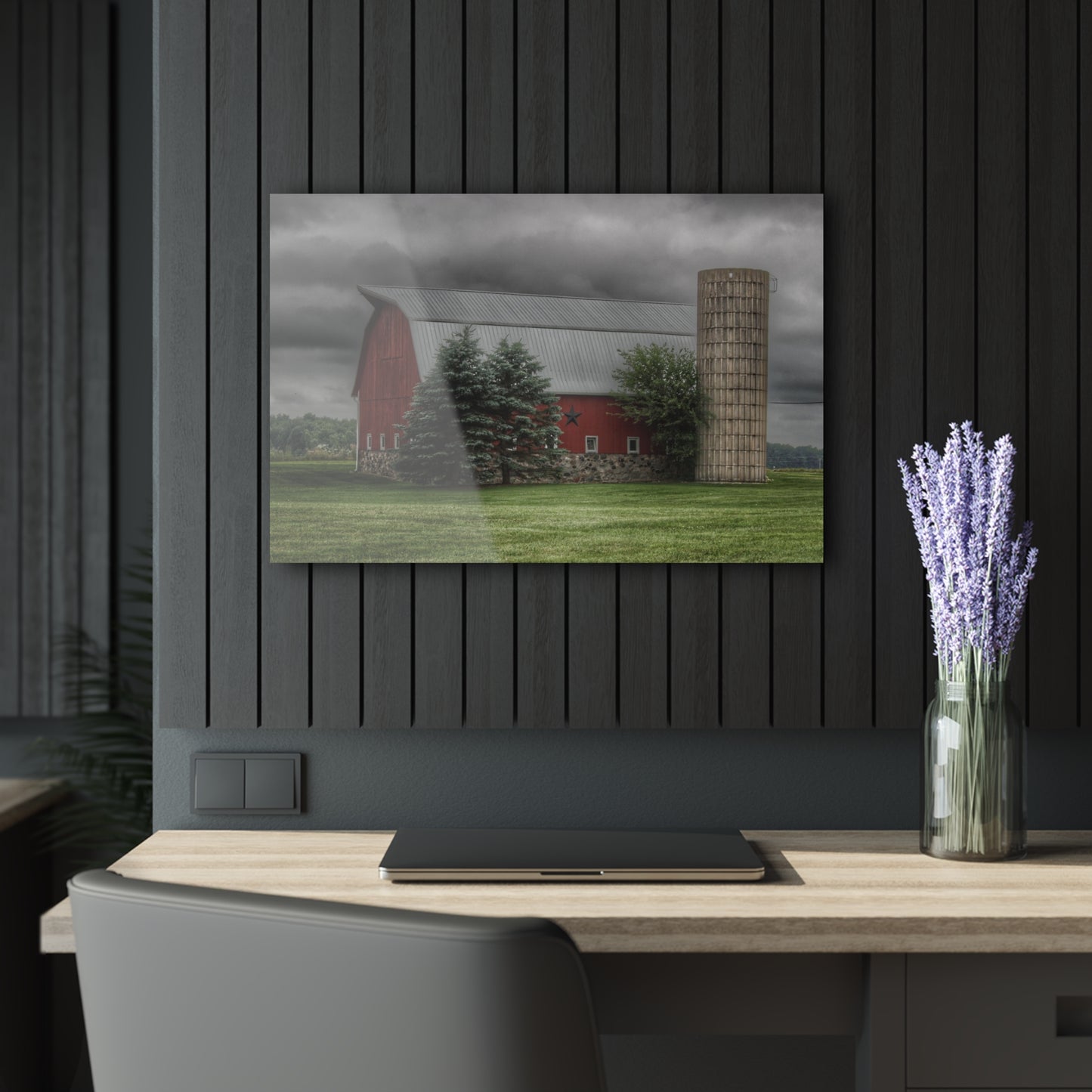 U R There Photography Clifford Road Red and Silo I Rustic Farmhouse Acrylic Wall Print