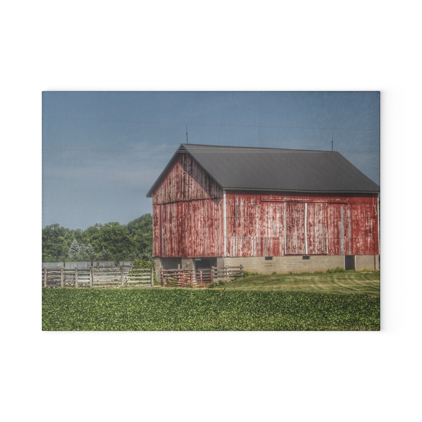 U R There Photography Lake Pleasant Corral Red I Rustic Farmhouse Tempered-Glass Cutting Board