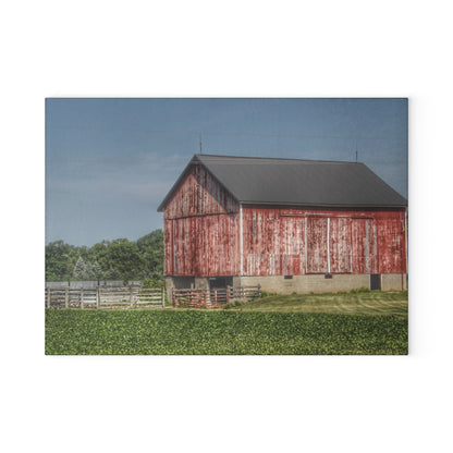 U R There Photography Lake Pleasant Corral Red I Rustic Farmhouse Tempered-Glass Cutting Board