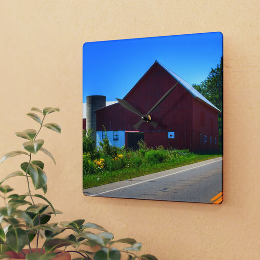 U R There Photography Dryden Road Red Rustic Farmhouse Acrylic Analog Wall Clock