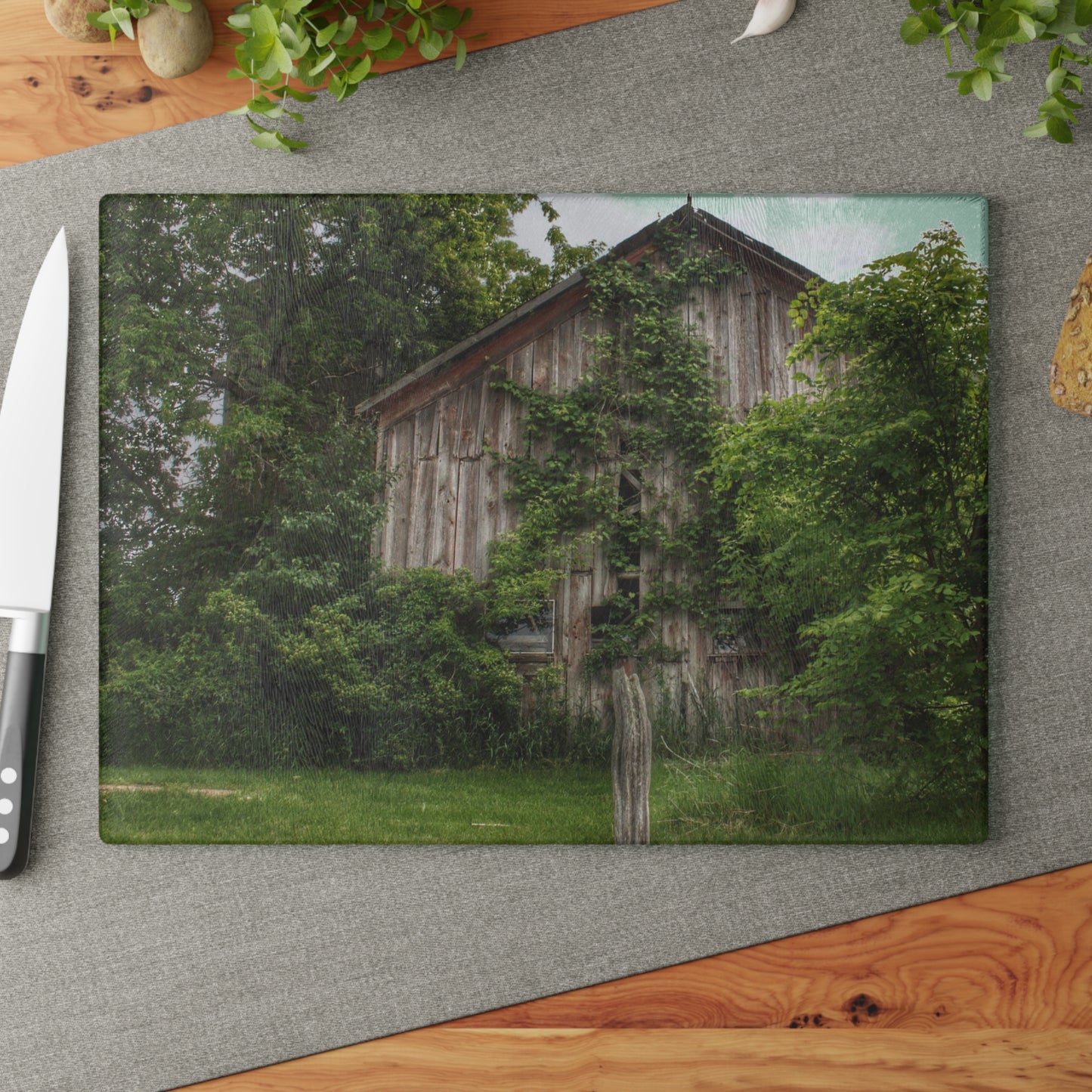 U R There Photography Imlay Hidden Rustic Farmhouse Tempered-Glass Cutting Board
