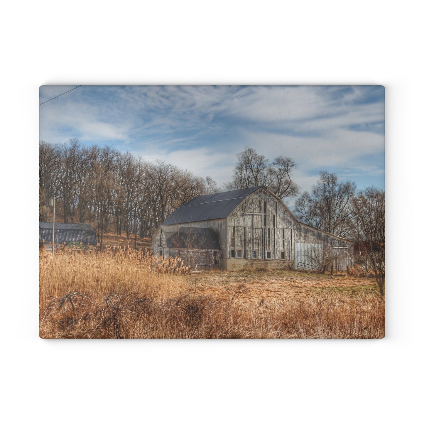 U R There Photography Newark Road White I Rustic Farmhouse Tempered-Glass Cutting Board