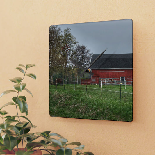 U R There Photography West Lake Road Farm and Filly II Rustic Farmhouse Acrylic Analog Wall Clock