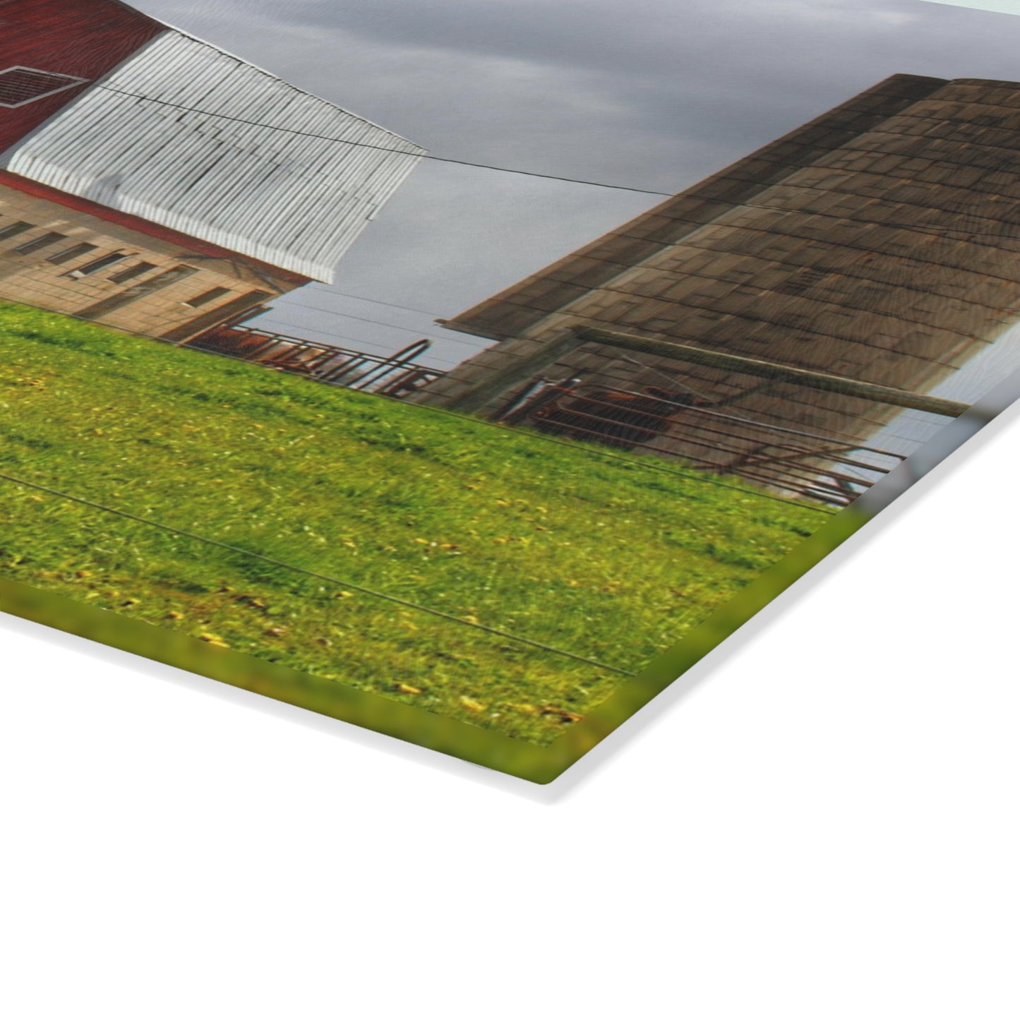 U R There Photography Clothier Road Red and Silo Rustic Farmhouse Tempered-Glass Cutting Board
