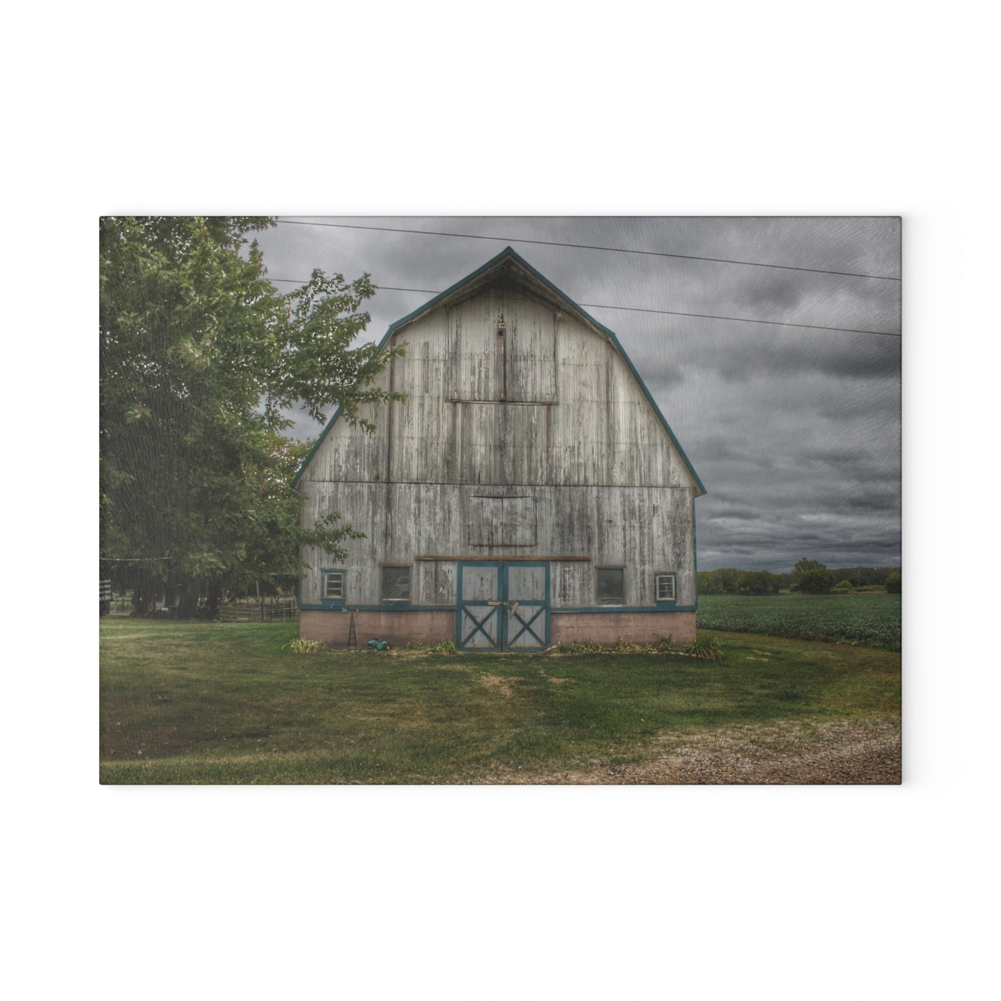 U R There Photography Bristol Road White I Rustic Farmhouse Tempered-Glass Cutting Board
