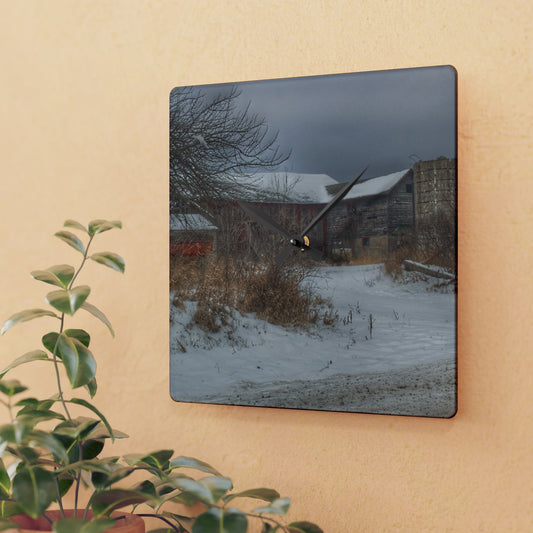 U R There Photography Midwinter Red Rustic Farmhouse Acrylic Analog Wall Clock