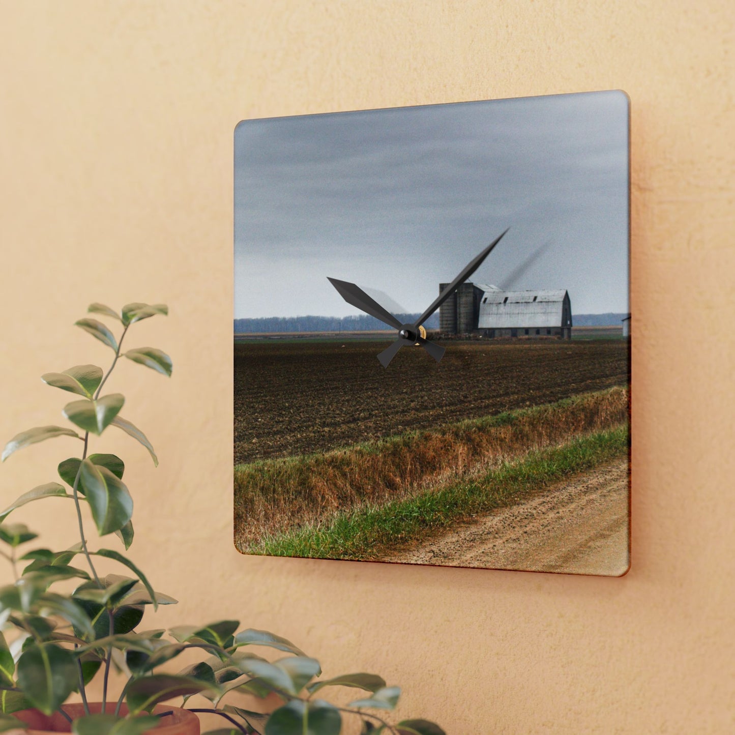 U R There Photography North Gates Road Old Grey I Rustic Farmhouse Acrylic Analog Wall Clock