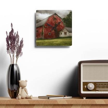 U R There Photography Stanley Road Red I Rustic Farmhouse Acrylic Analog Wall Clock