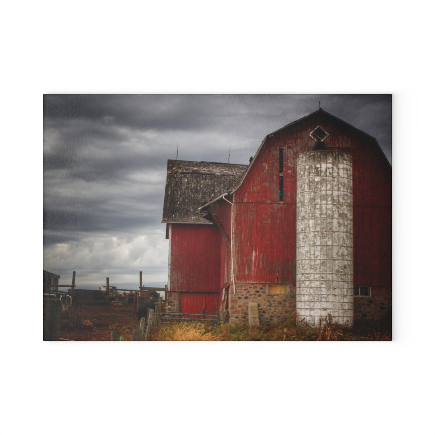 U R There Photography Hurd Corners Red II Rustic Farmhouse Tempered-Glass Cutting Board