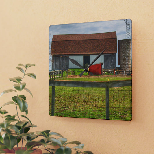 U R There Photography North Vassar Road Grey Rustic Farmhouse Acrylic Analog Wall Clock