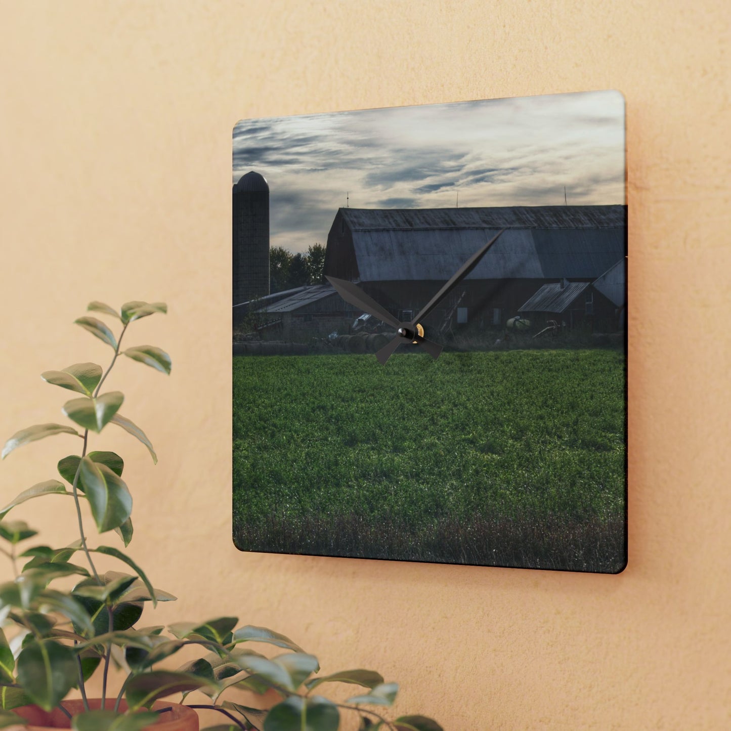 U R There Photography Shepard Road Farm II Rustic Farmhouse Acrylic Analog Wall Clock