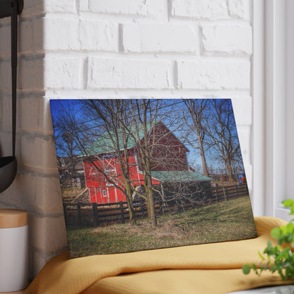 U R There Photography Imlay City Road Cow Barn I Rustic Farmhouse Tempered-Glass Cutting Board