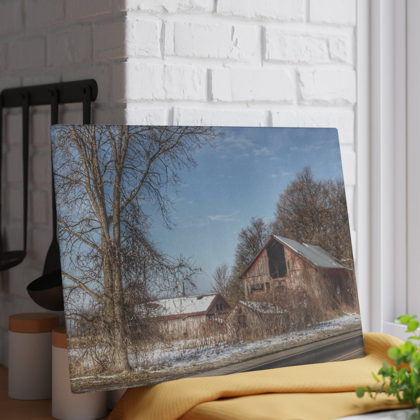 U R There Photography Almont Van Dyke Red I Rustic Farmhouse Tempered-Glass Cutting Board