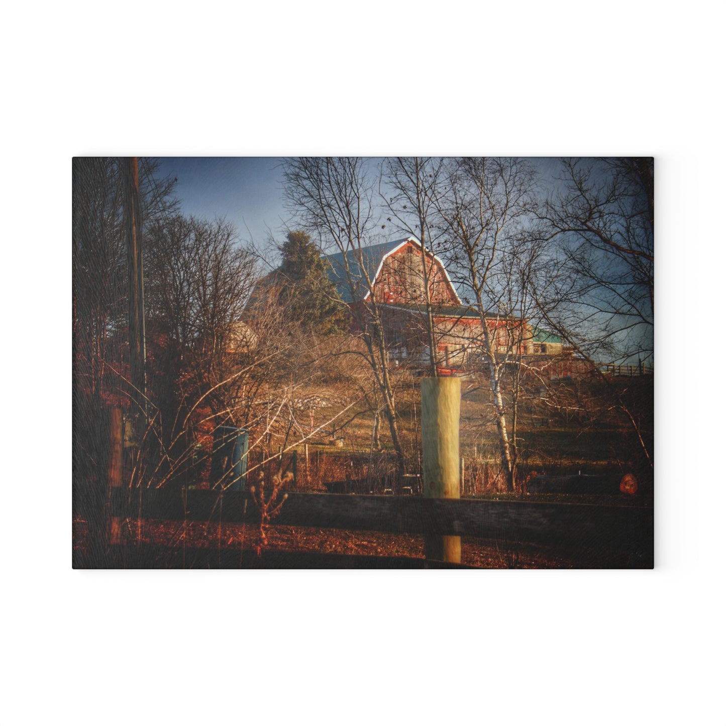 U R There Photography Marathon Road Hillside Red II Rustic Farmhouse Tempered-Glass Cutting Board