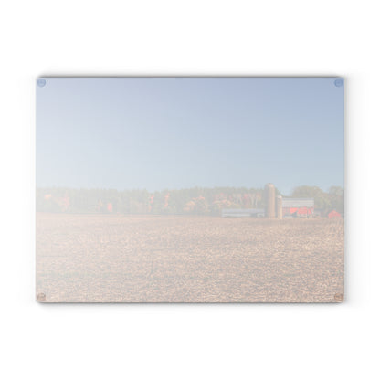 U R There Photography Rowe Road Farm Across the Field Rustic Farmhouse Tempered-Glass Cutting Board