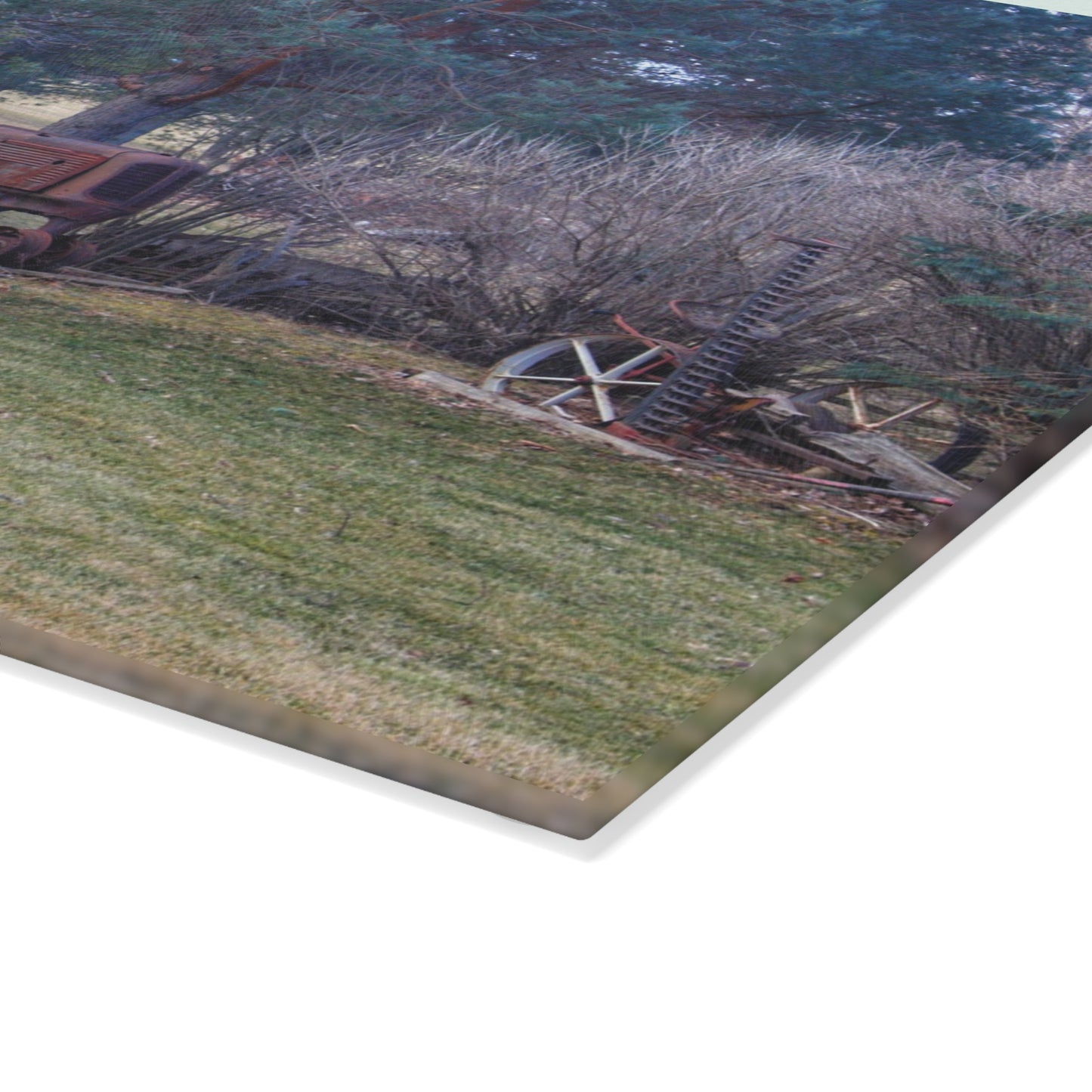 U R There Photography Casey Road Yard Art II Rustic Farmhouse Tempered-Glass Cutting Board