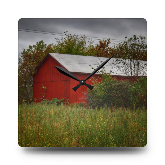 U R There Photography Willard Road Red I Rustic Farmhouse Acrylic Analog Wall Clock 10.75'' × 10.75'' (Square)