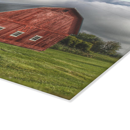 U R There Photography Hollow Corners Red and Silo Rustic Farmhouse Tempered-Glass Cutting Board