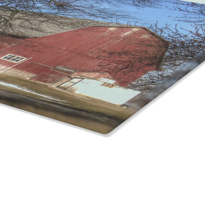 U R There Photography Dixon Road Red Rustic Farmhouse Tempered-Glass Cutting Board