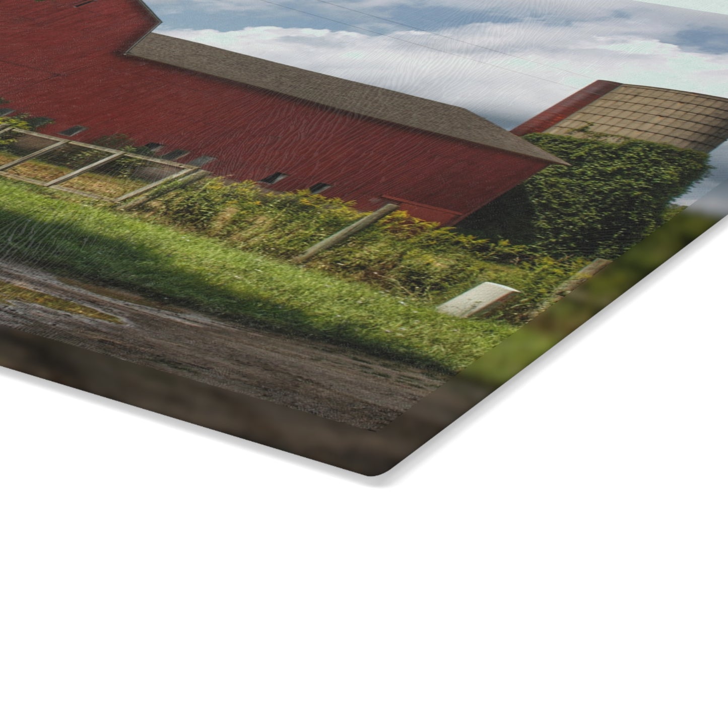 U R There Photography Metamora Road Red Rustic Farmhouse Tempered-Glass Cutting Board