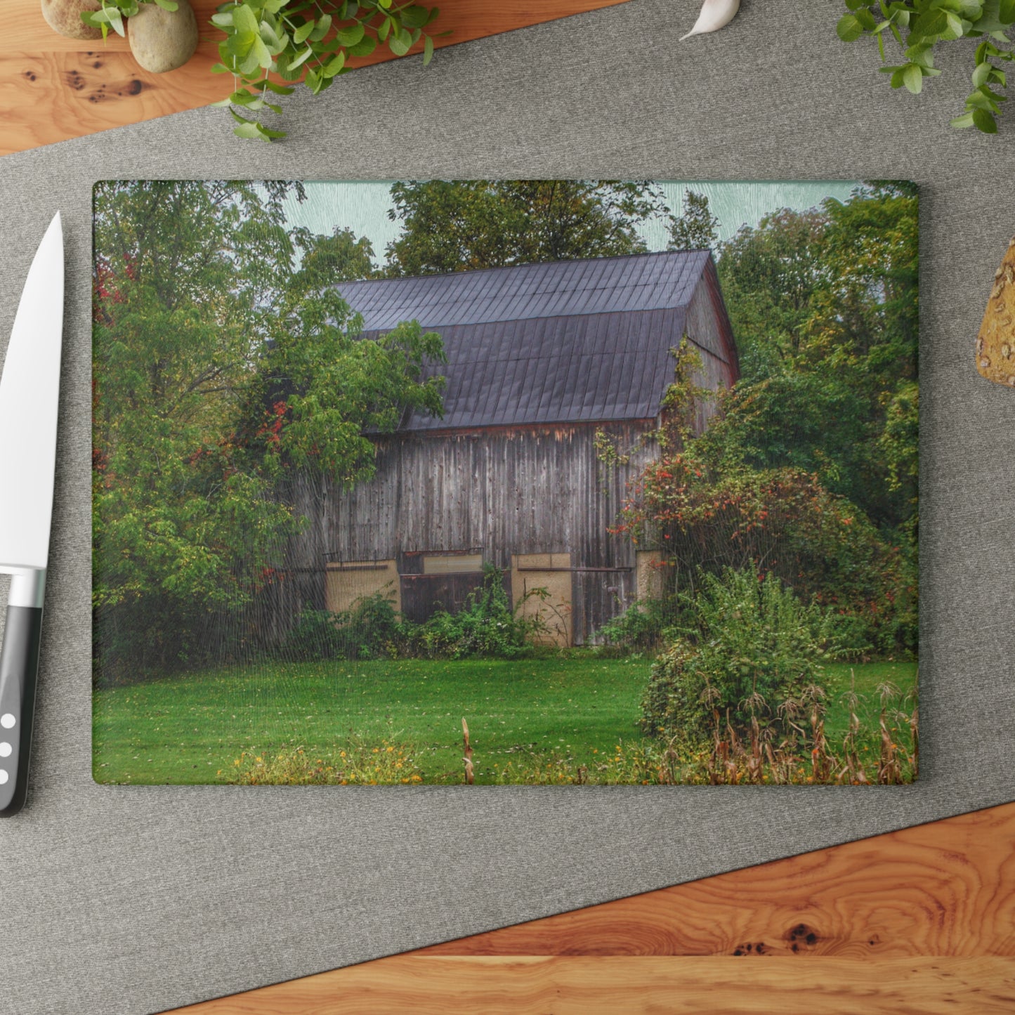 U R There Photography North Lake Road Hidden Grey Rustic Farmhouse Tempered-Glass Cutting Board