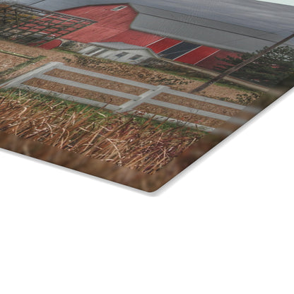 U R There Photography Barnes Road Red in Fall Rustic Farmhouse Tempered-Glass Cutting Board