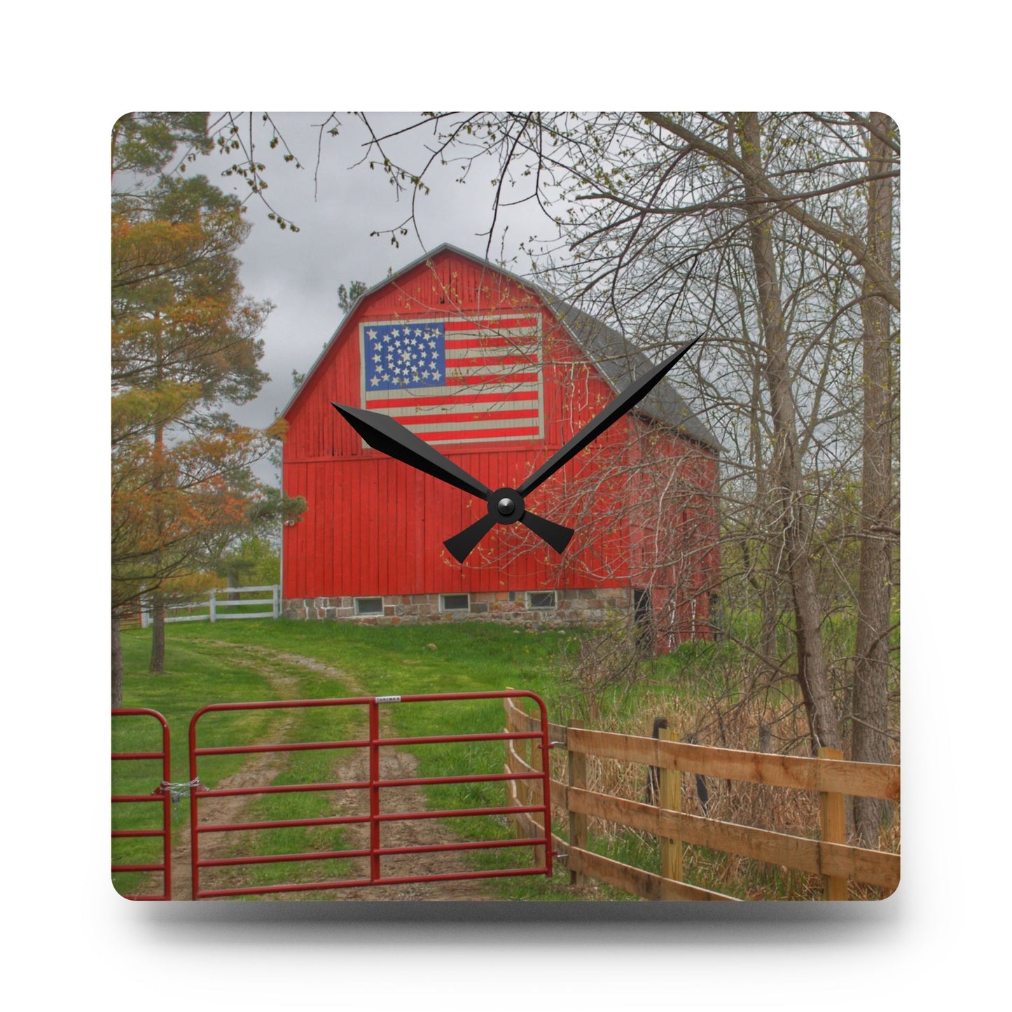 U R There Photography Patriot Red Rustic Farmhouse Acrylic Analog Wall Clock