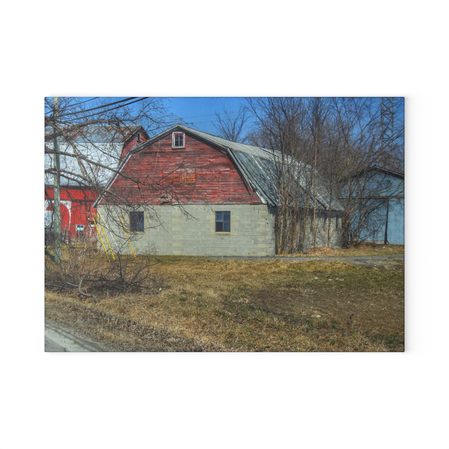 U R There Photography Indian Trail Block Barn at the Bend Rustic Farmhouse Tempered-Glass Cutting Board