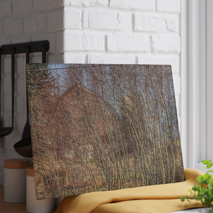 U R There Photography Otter Lake Hidden Red Rustic Farmhouse Tempered-Glass Cutting Board