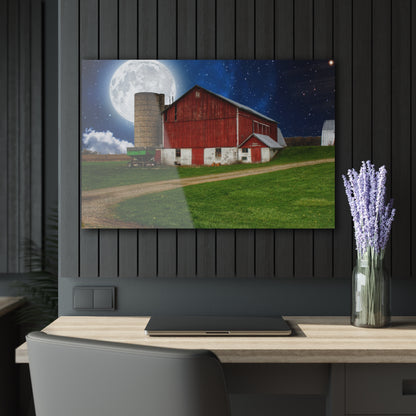 U R There Photography Fostoria Red in the Moonlight Rustic Farmhouse Acrylic Wall Print