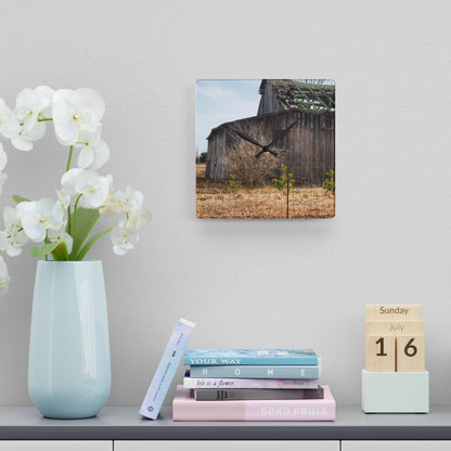 U R There Photography Leix Road Forgotten Grey II Rustic Farmhouse Acrylic Analog Wall Clock