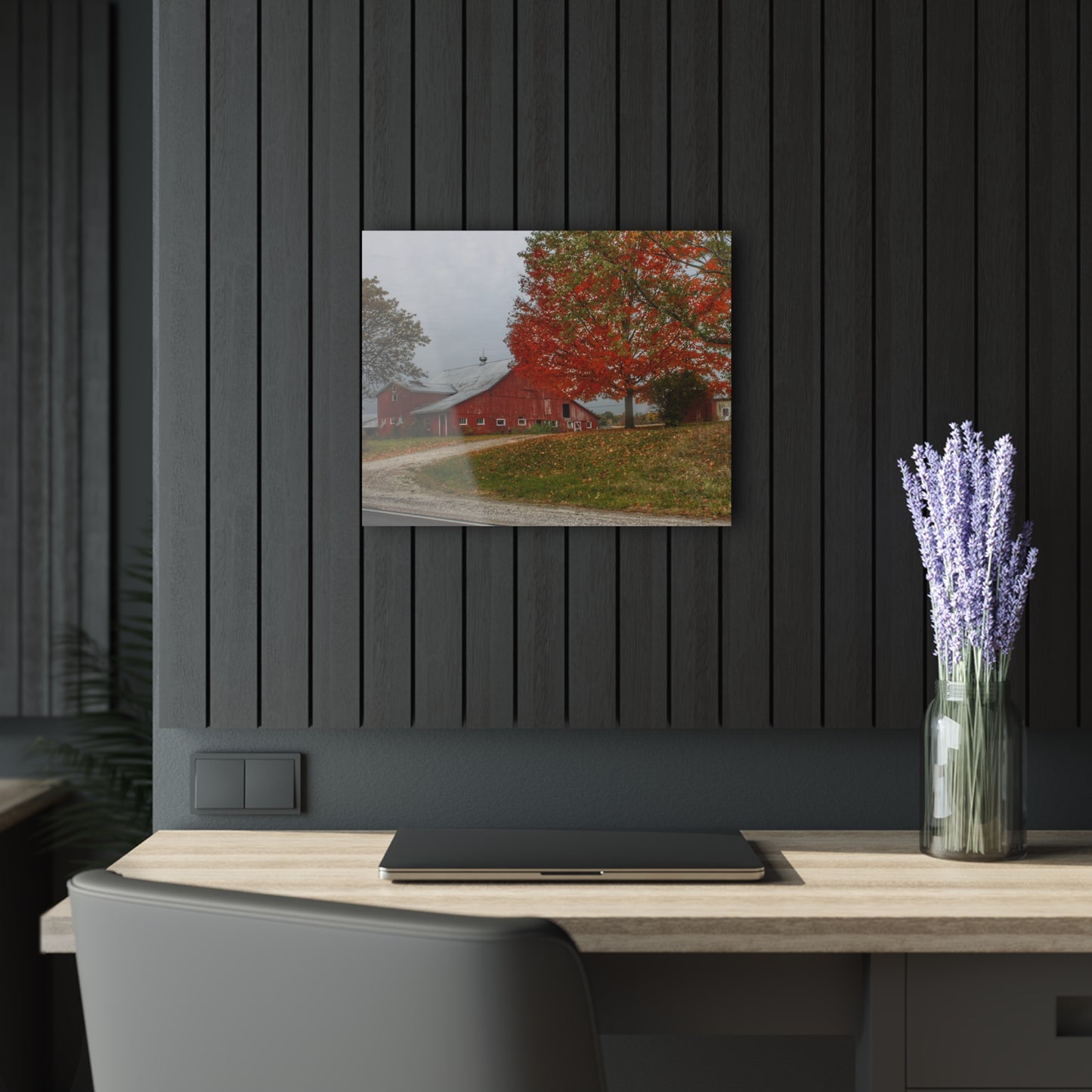 U R There Photography Goodrich Baldwin Road Reds II Rustic Farmhouse Acrylic Wall Print